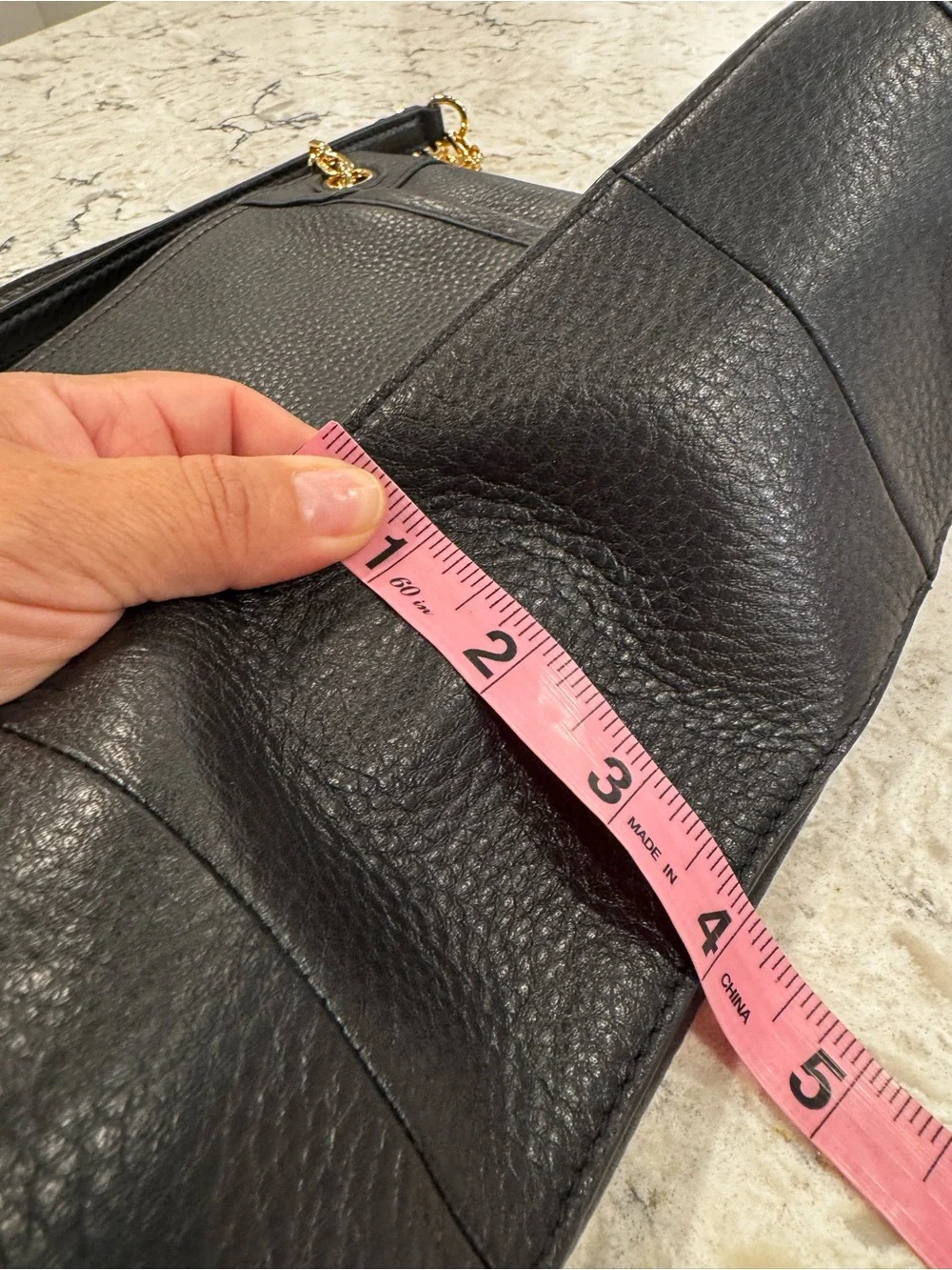 Tory Burch Black Leather Shoulder Tote with Gold Logo & Chain